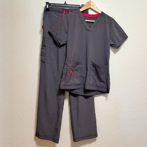 Carhartt Force Cross Flex Scrubs 2 Piece‎ XS Top and Tall S Bottom Grey Pink - Picture 1 of 12